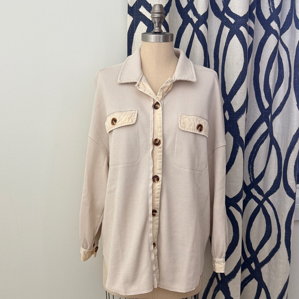 LISTICLE Cream Waffle Weave Shirt Jacket/Shacket